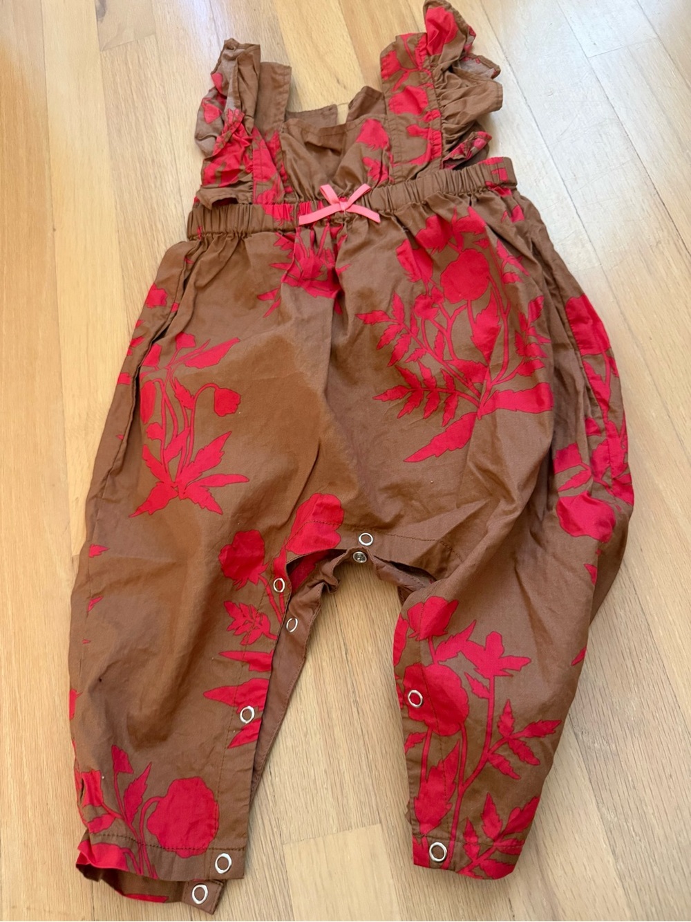 Pink Chicken Brown and Red Floral Kids Romper